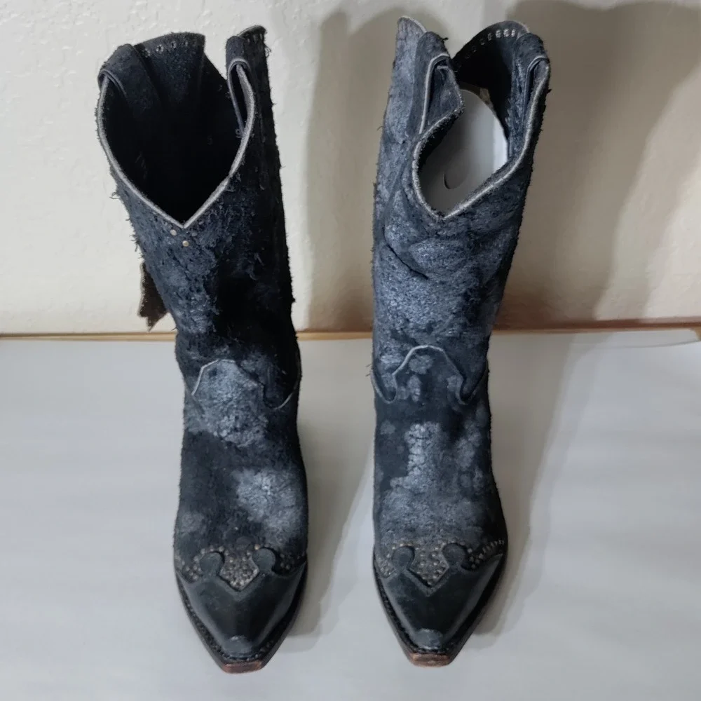 Sonora Black Distressed Studded Western Cowboy Boots SN1045 Womens 9 B